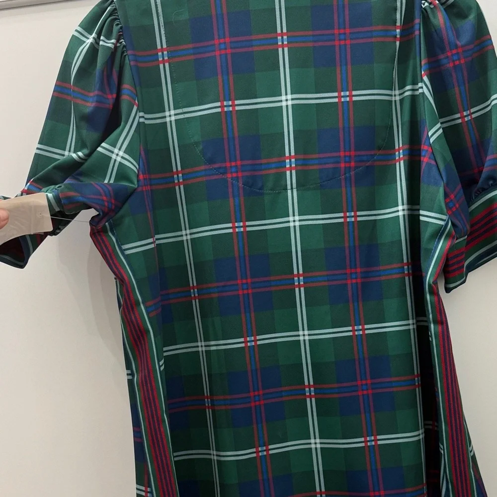 Gretchen Scott Designs Navy and Green Plaid Button Down Shirt - Picture 3 of 3